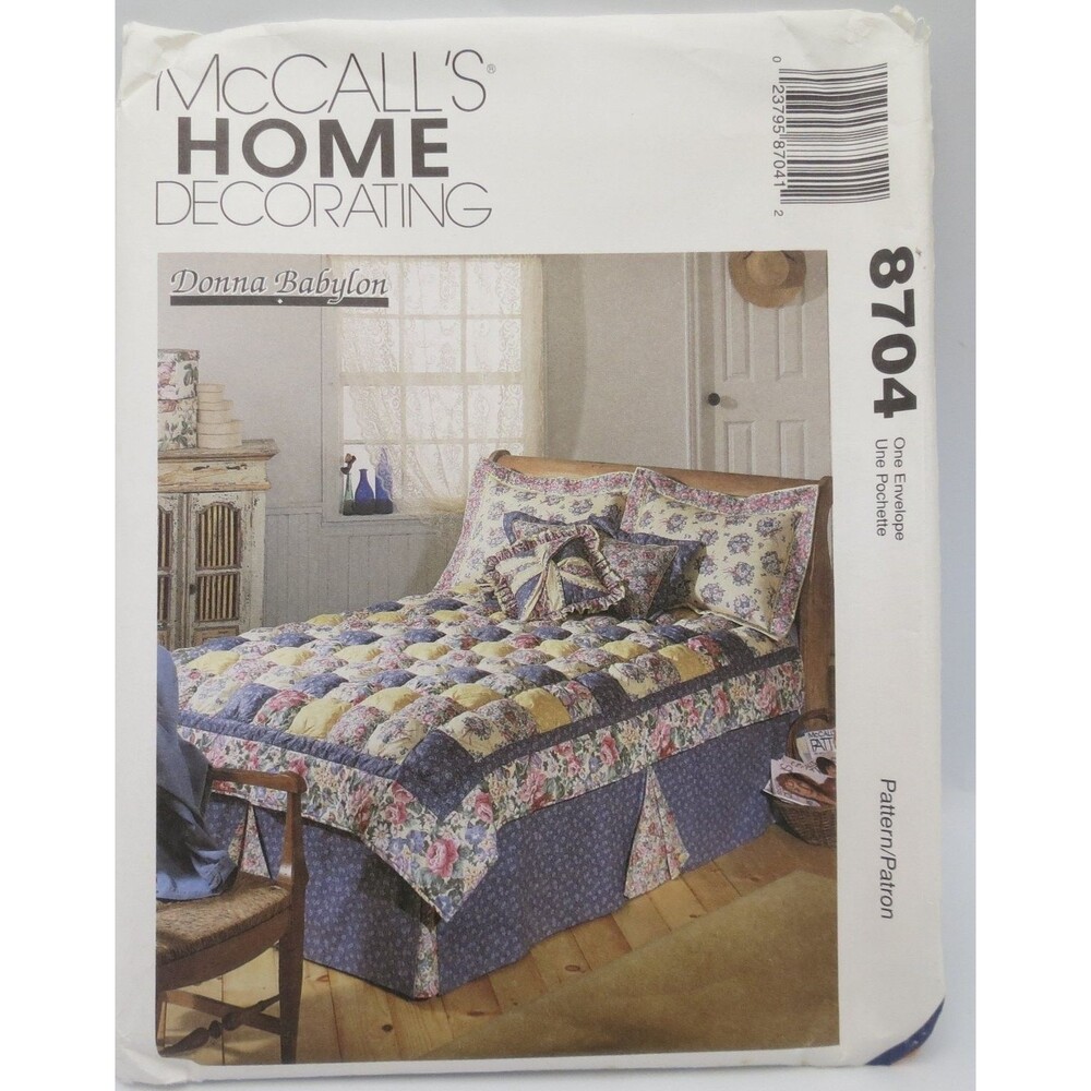 McCall's 8704 Home Decor Puff Quilt Bedding Sham Pillow Skirt Twin-King 1990s